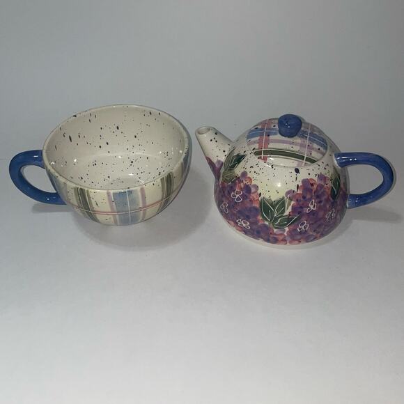 Julie Ueland tea for one 3 piece set floral teapot & cup vintage Enesco 1999 - Picture 3 of 8